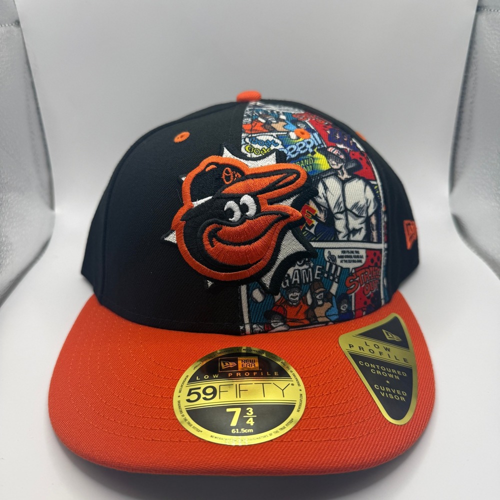 New Era 59FIFTY Baltimore Orioles Comic Book Low Profile Hat 7 3/4 Black Orange
